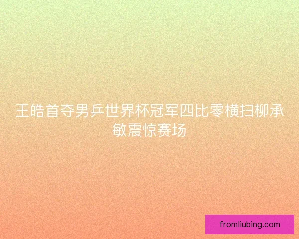王皓首夺男乒世界杯冠军四比零横扫柳承敏震惊赛场